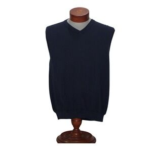 Brooks Brothers‎ Supima Cotton Sweater Vest Men's L Navy V-Neck Classic Knit